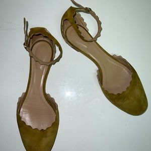 Lauren Scalloped Suede ankle strap flat by Chloé